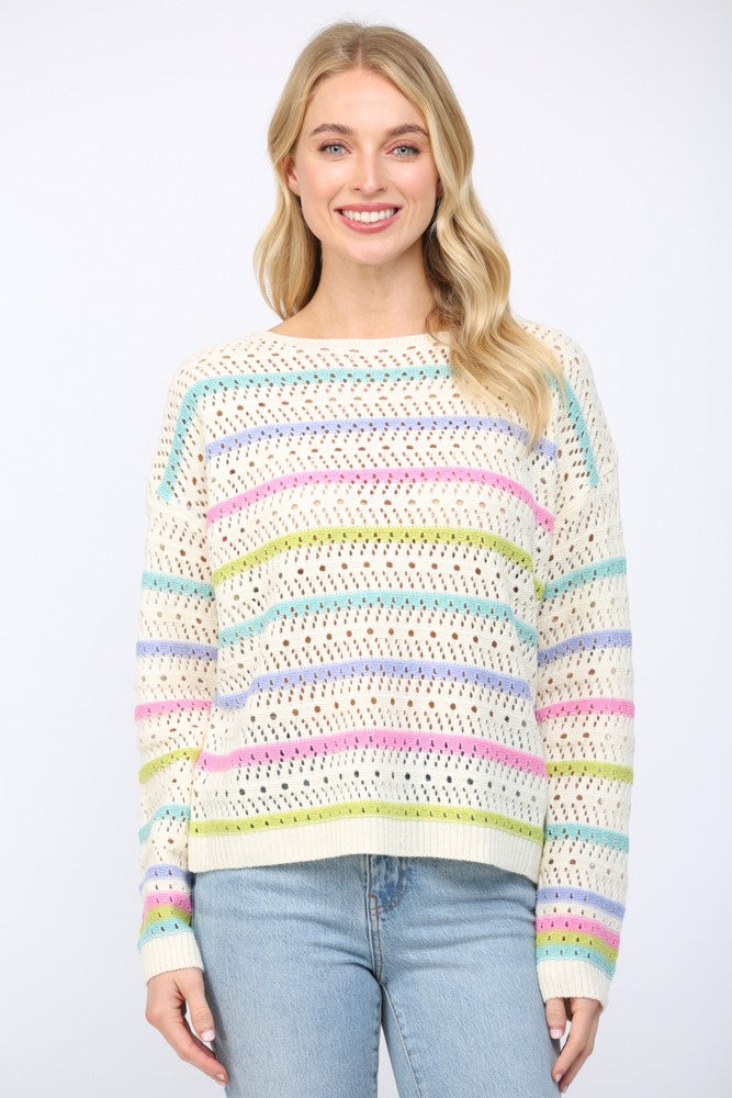 Stripe Open Knit Sweater