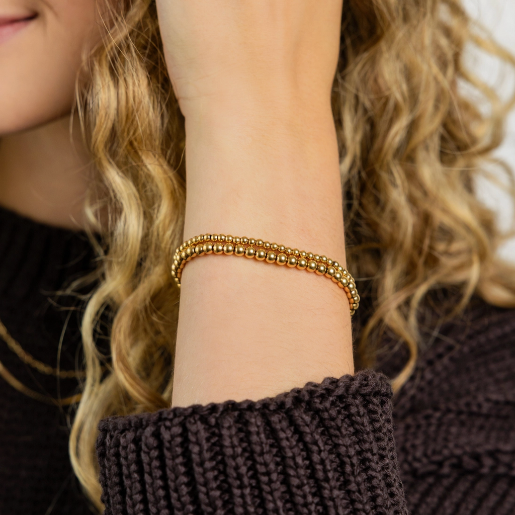 Dainty Double Beaded Bracelet Set - 18K Gold