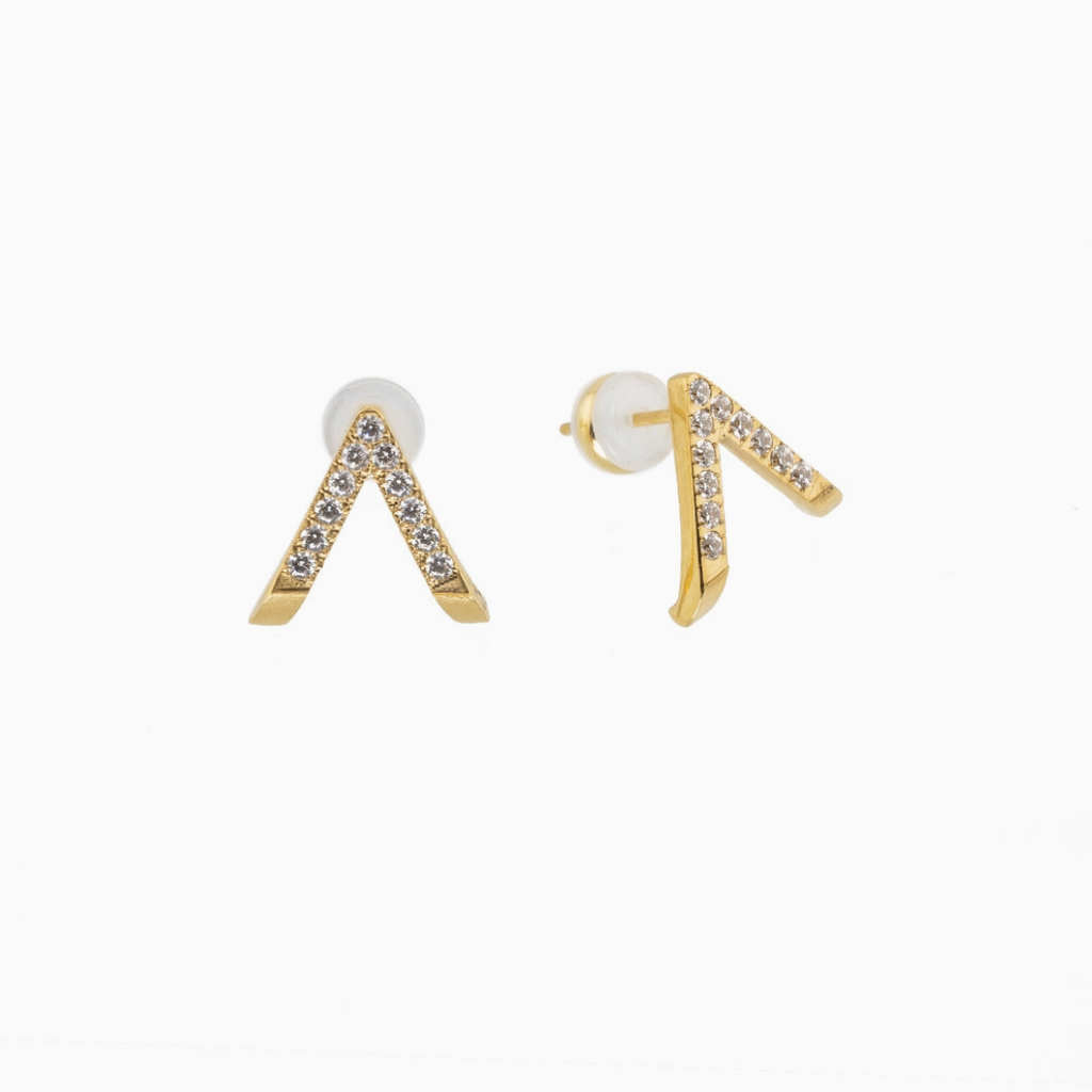 Waterproof Gold Diamond V Studs