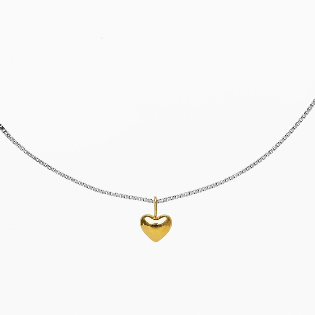 Dainty Two-Tone Puffy Heart Necklace - 18K Gold