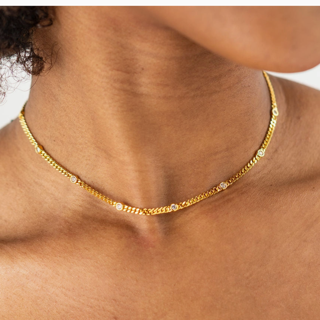 Dainty CZ Choker - 18K Gold