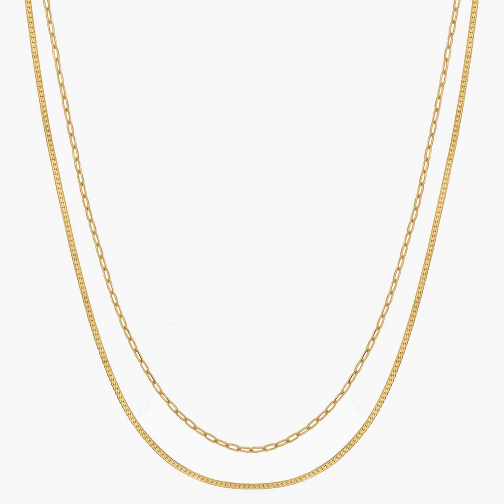Double Layer Paperclip Necklace - 18K Gold