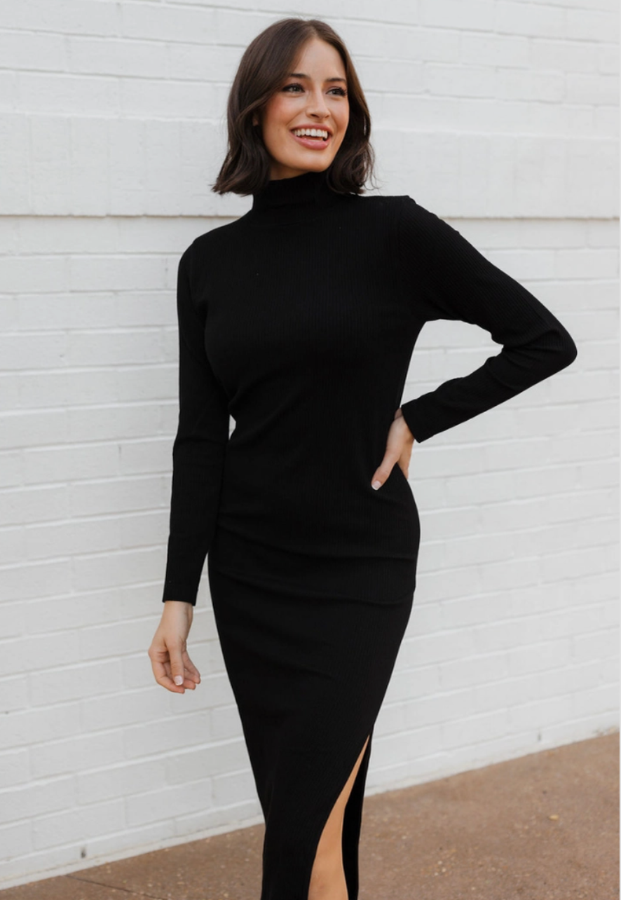 Turtleneck Midi Dress - Black