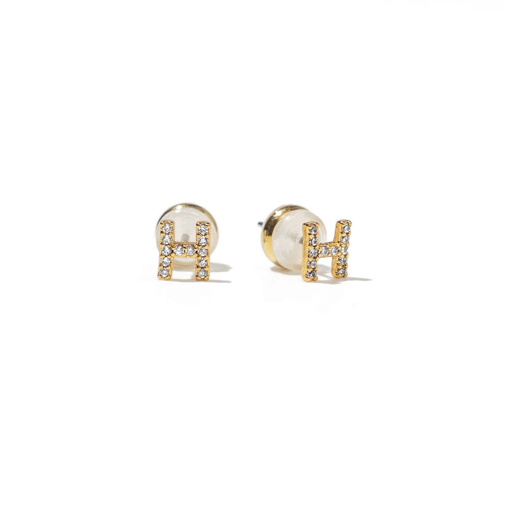 18K Gold Shiny Initial Studs