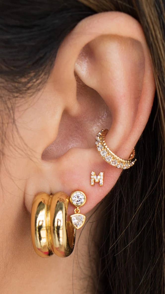 18K Gold Shiny Initial Studs