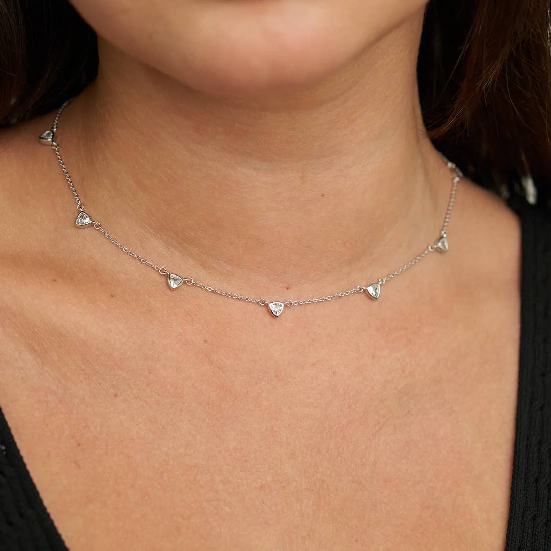 Demi-Fine Silver CZ Drop Necklace
