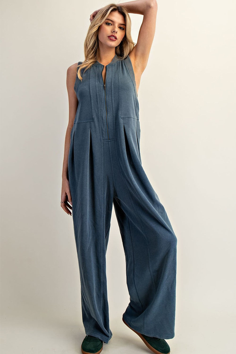 Mineral Washed Zipper Jumpsuit