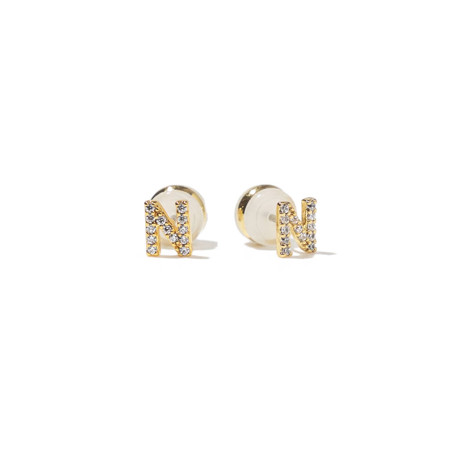 18K Gold Shiny Initial Studs